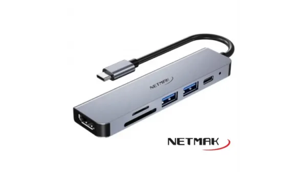 HUB NETMAK NM-6EN1 ADAPTADOR USB-C HDMI LECTOR MICRO SD