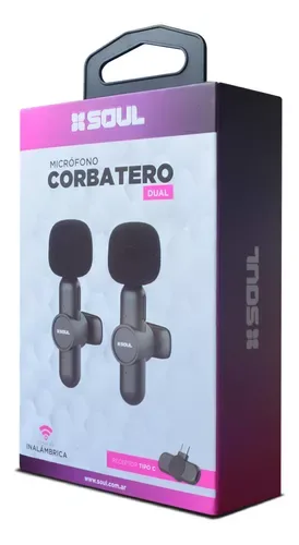 2 Micrófonos Corbatero Inalambrico Soul Con Bateria Celular Color Negro usb c - Imagen 3