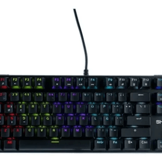 Teclado gamer Shenlong QWERTY Shenlong Blue español color negro con luz rainbow