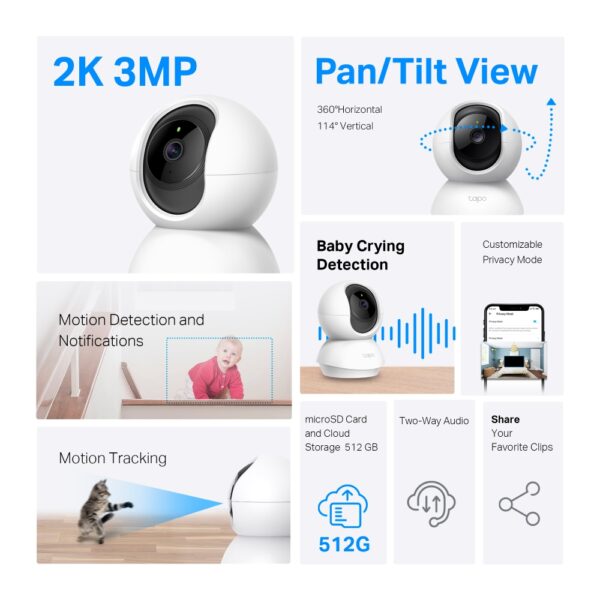 TAPO C210 CAMARA IP WIFI 2K MOVIMIENTO (INTERIOR) - Imagen 2