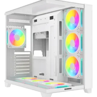 GABINETE GAMER ARKHAM MINOR BLANCO CON 7 VENTILADORES ARGB ATX