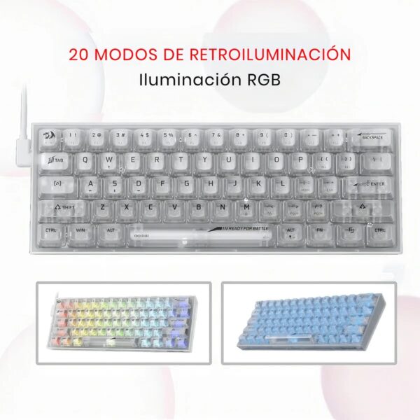 TECLADO GAMER REDRAGON FIZZ RGB TRANSPARENTE - Imagen 3