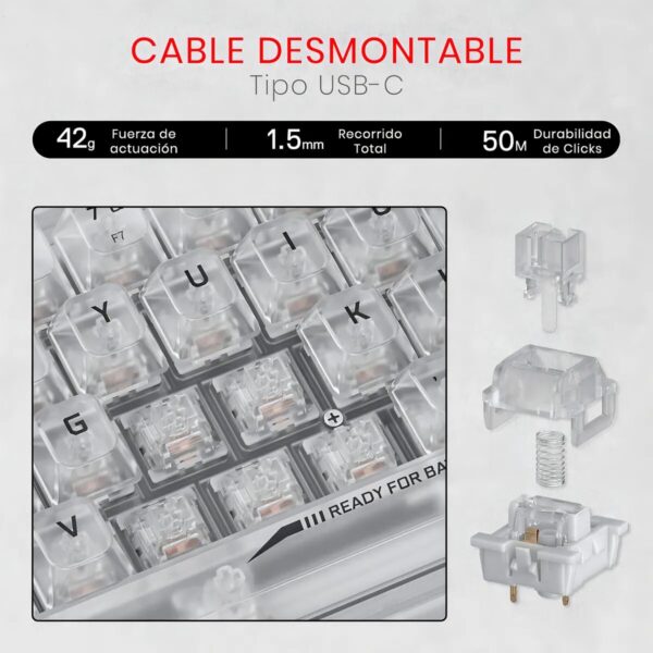 TECLADO GAMER REDRAGON FIZZ RGB TRANSPARENTE - Imagen 4