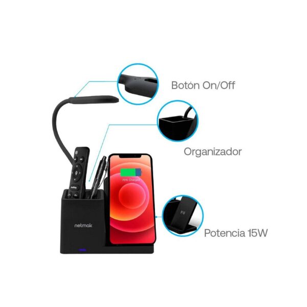 LAMPARA LED / CARGADOR INALAMBRICO NETMAK CL15 - Imagen 2