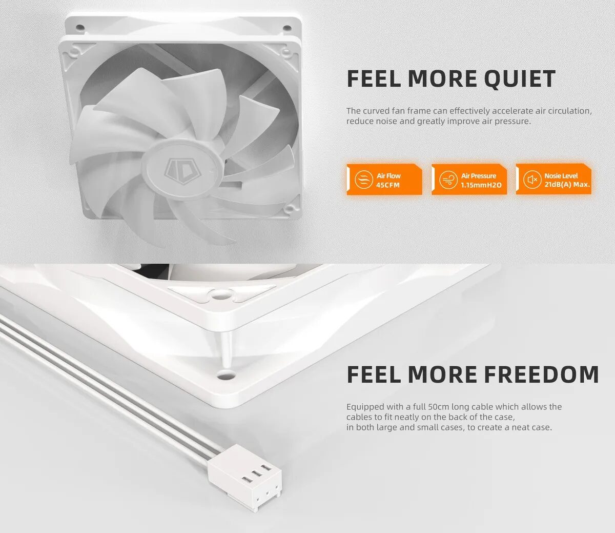 Cooler Gabinete 120mm Id-cooling Fl-12025 Super Silencioso Led Sin Leds - Blanco - Imagen 5