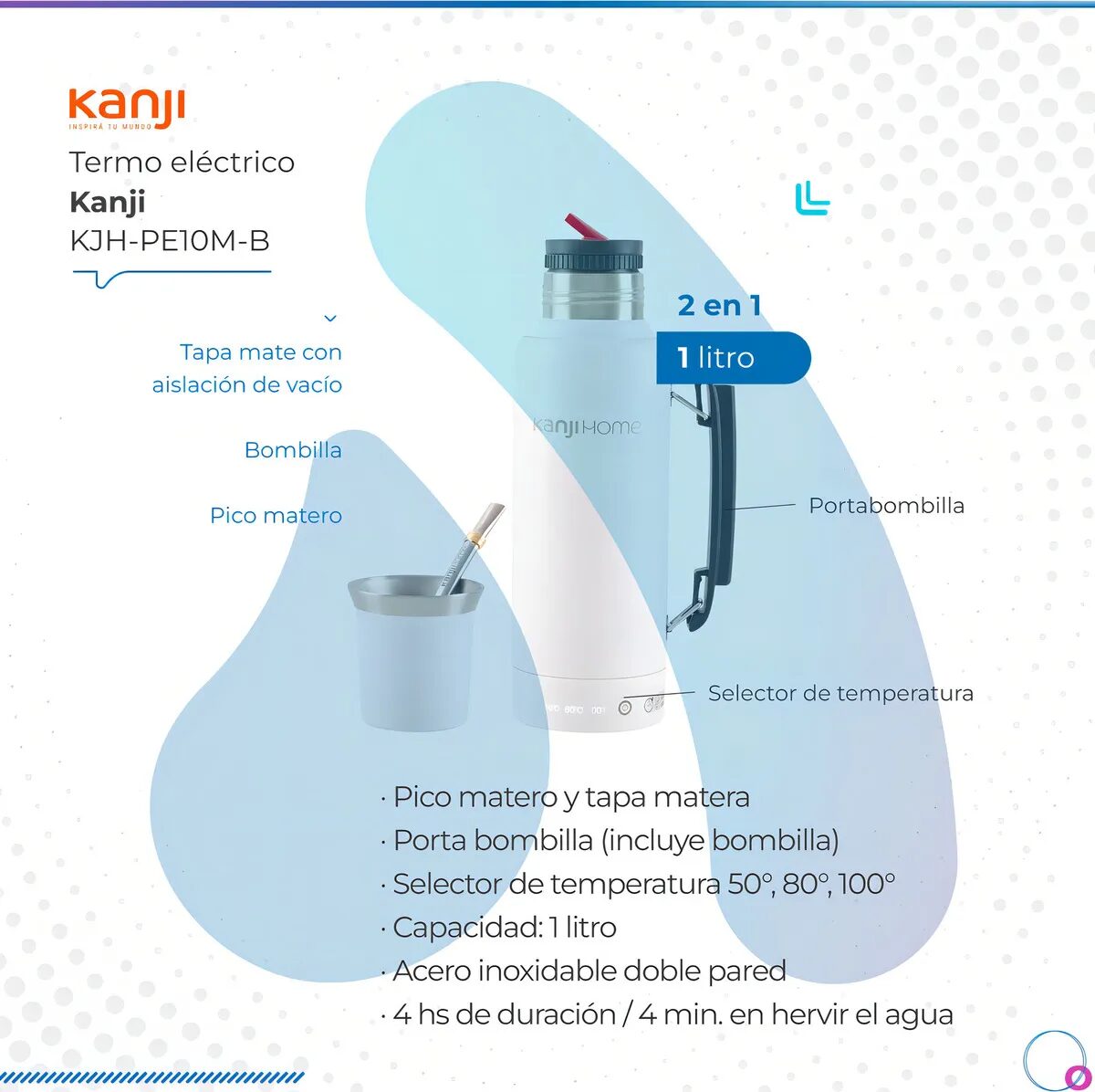 Termo Eléctrico T-mate 1 Litro Tapa Mate Y Bombilla - Imagen 7