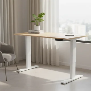 Escritorio eléctrico altura regulable 120x60 color madera + blanco