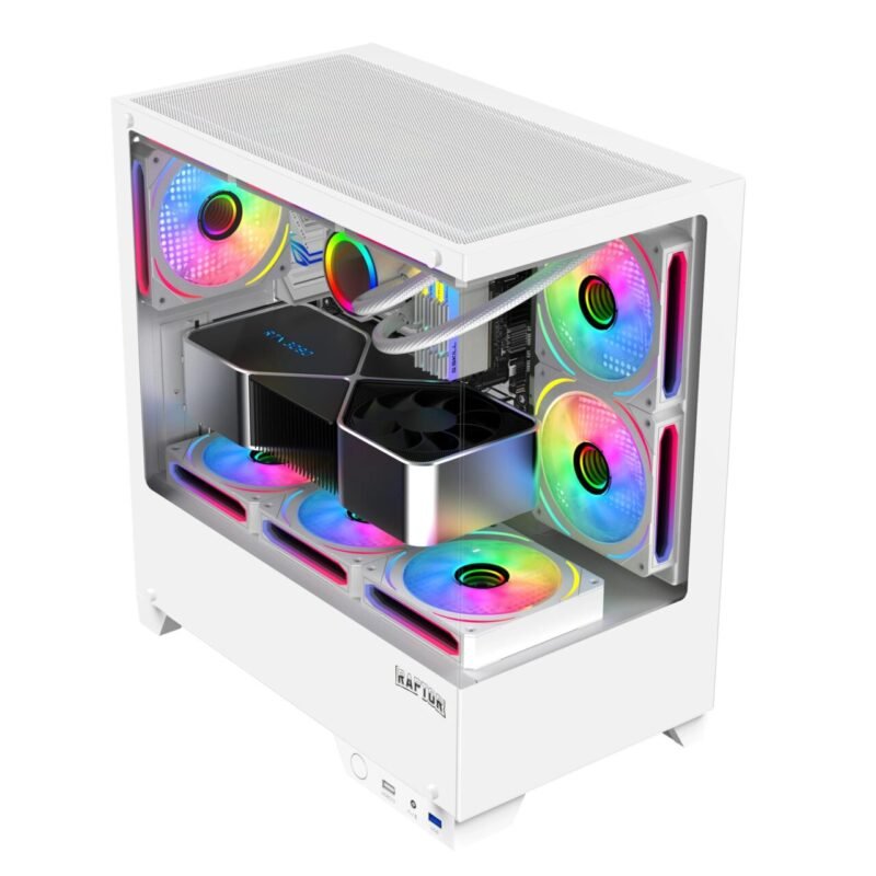 Gabinete Raptor Thunder Strike TG x2 Mid-Tower RGB Fan x1 WHITE - Imagen 2