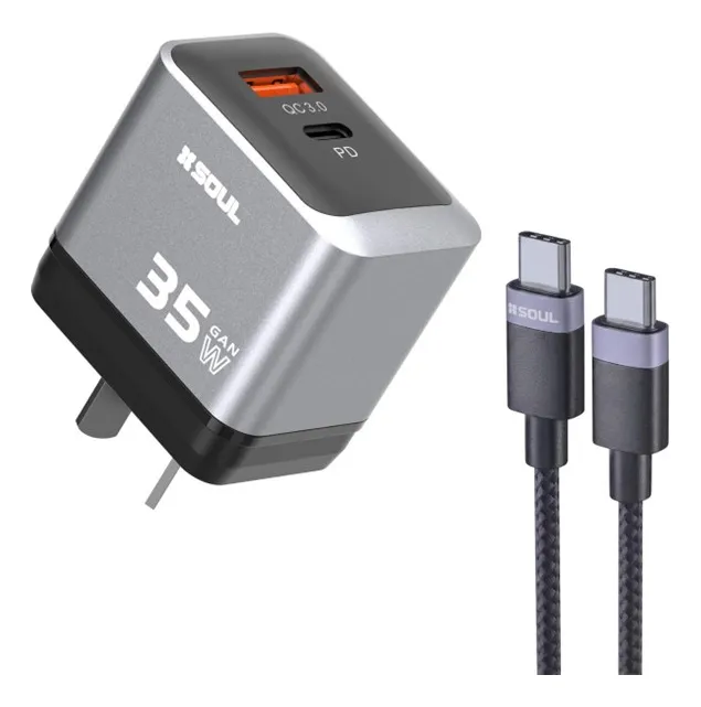 Cargador Soul 35w Silver Pd Usb-c Y Usb-a Con Cable