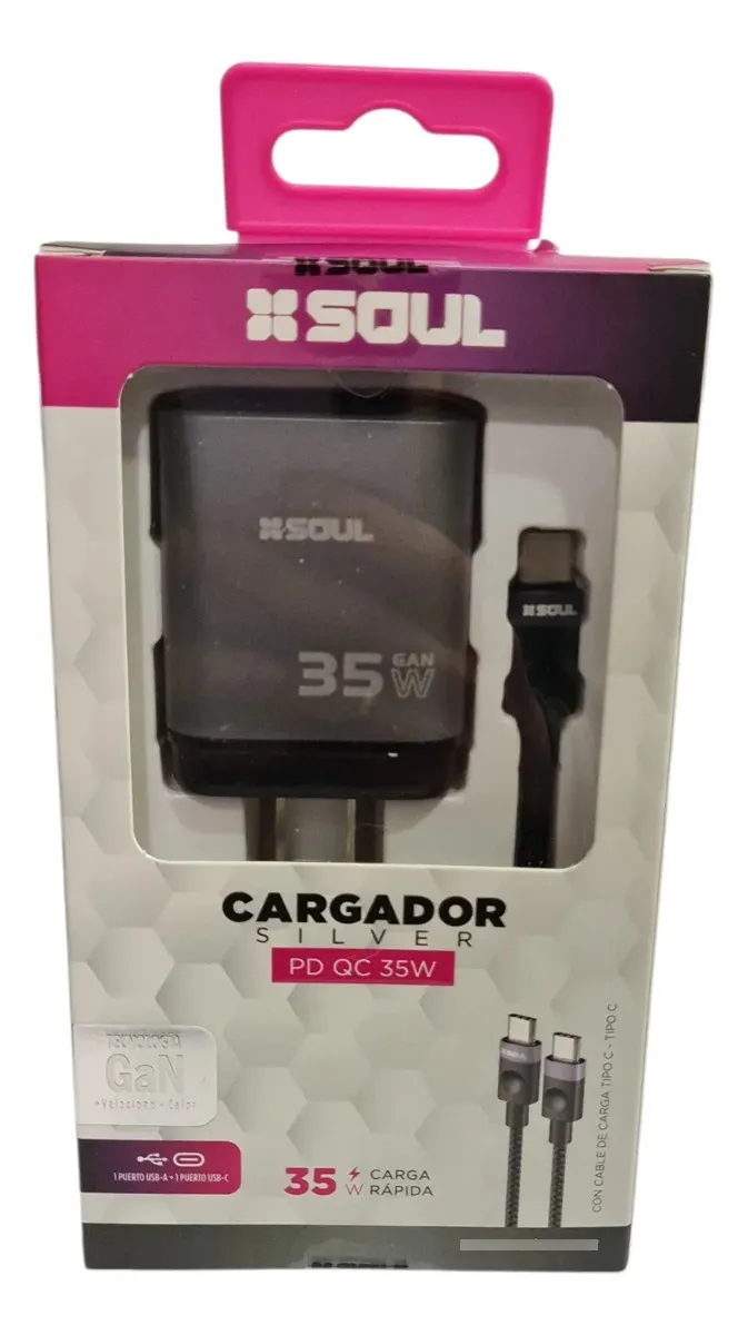 Cargador Soul 35w Silver Pd Usb-c Y Usb-a Con Cable - Imagen 2