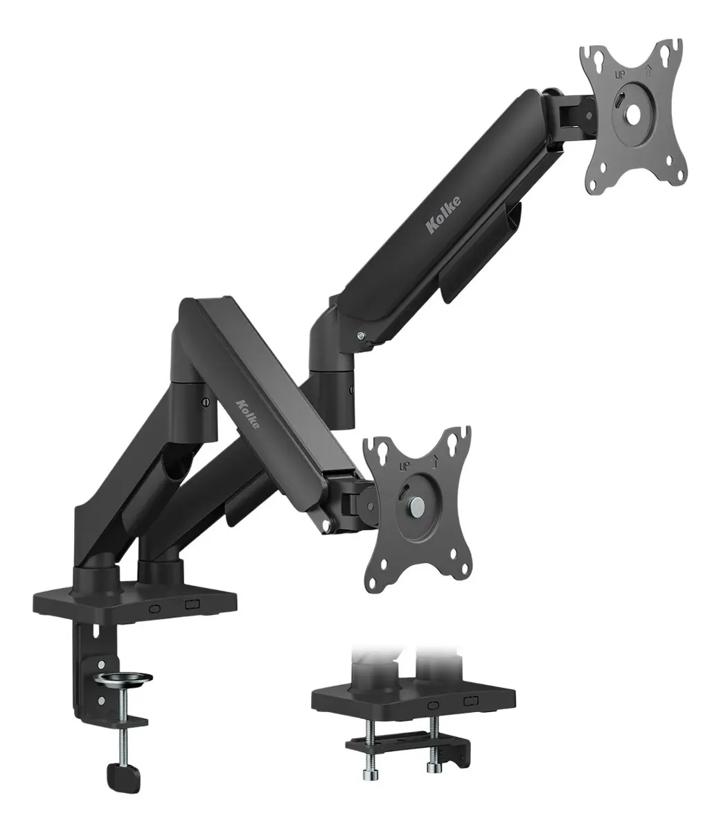Soporte Articulado Kolke Para 2 Monitores Sistema Hidráulico Negro