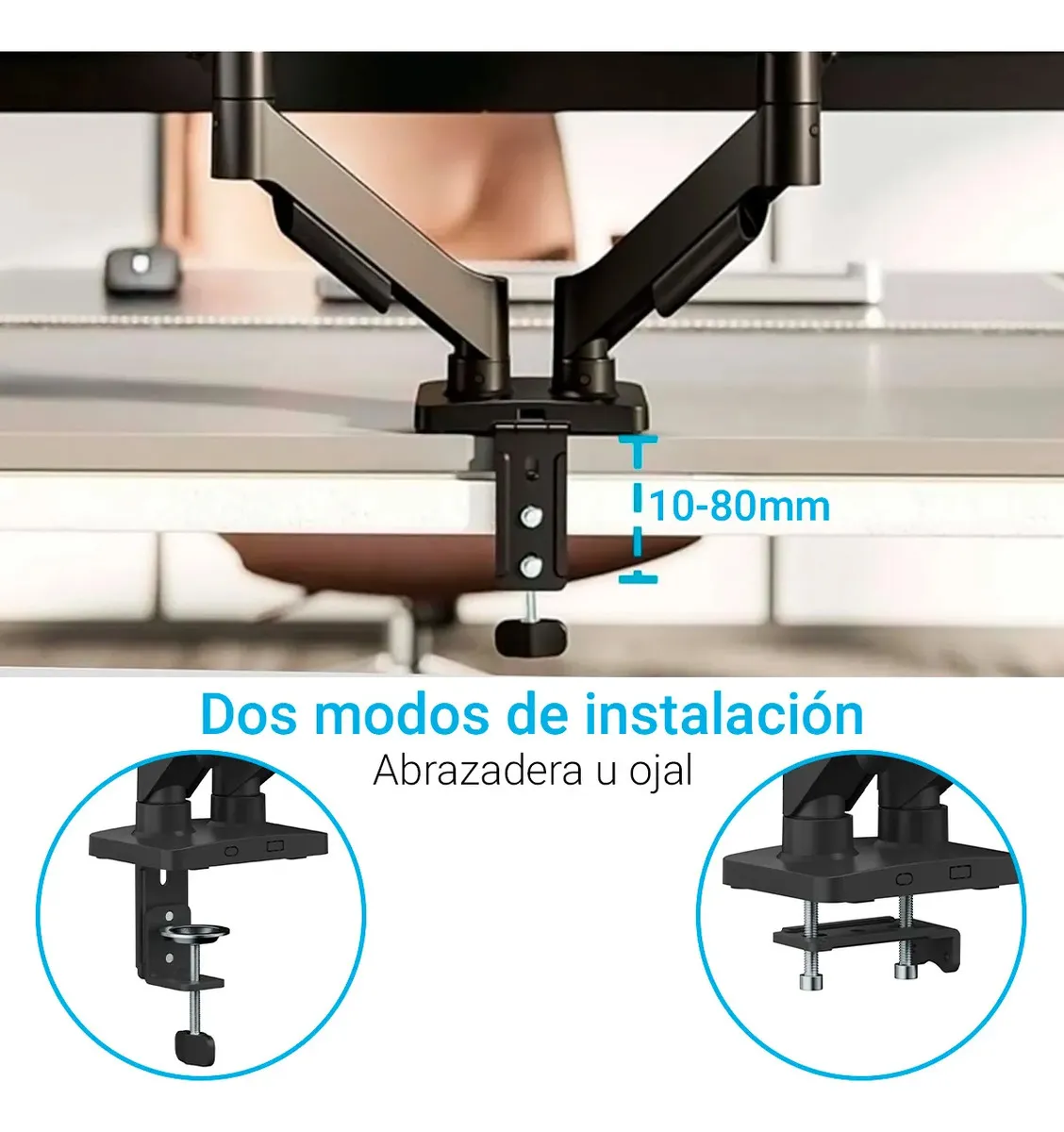 Soporte Articulado Kolke Para 2 Monitores Sistema Hidráulico Negro - Imagen 7