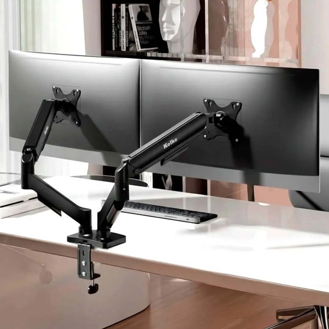 Soporte Articulado Kolke Para 2 Monitores Sistema Hidráulico Negro - Imagen 10